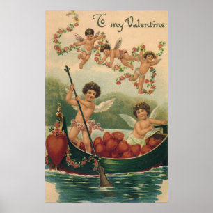 Vintage Valentine's Day, Victorian Cherubs in Boat Poster