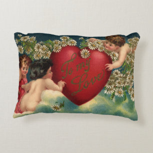 Vintage Valentines Day Victorian Cherubs in Heaven Accent Pillow