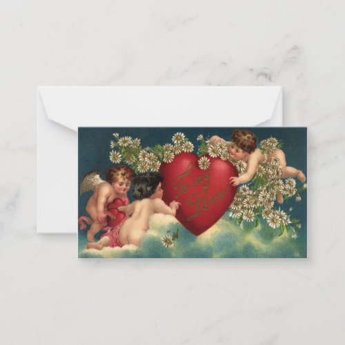 Vintage Valentines Day Victorian Cherubs in Heaven Note Card