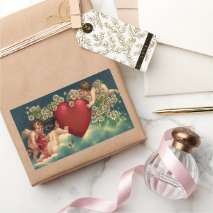 Vintage Valentines Day Victorian Cherubs in Heaven Rectangular Sticker