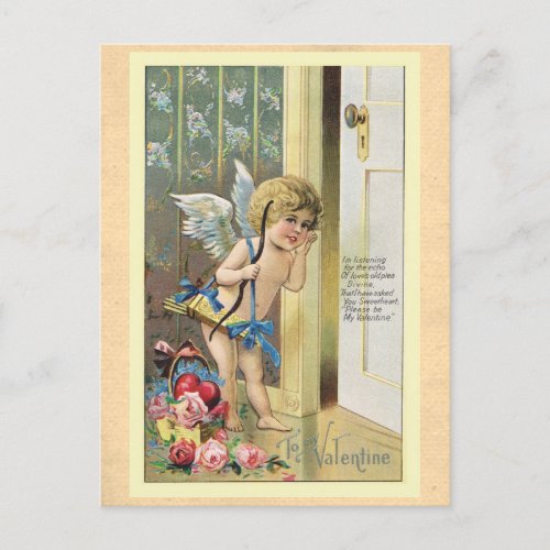 Vintage Valentines Day Victorian Cupid Poem Postcard