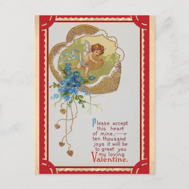 Vintage Valentines Day Victorian Cupid Poem Postcard (Front)