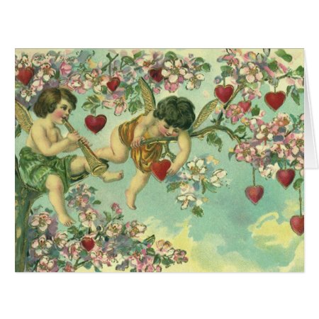 Vintage Valentines Day Victorian Cupids Heart Tree