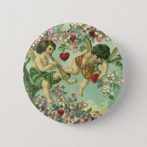Vintage Valentines Day Victorian Cupids Heart Tree Button