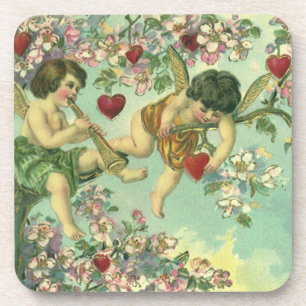 Vintage Valentines Day Victorian Cupids Heart Tree Coaster