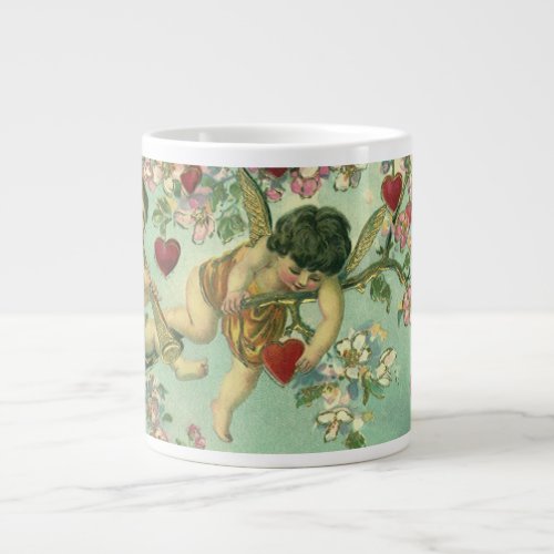 Vintage Valentines Day Victorian Cupids Heart Tree Giant Coffee Mug