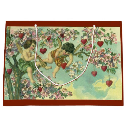 Vintage Valentines Day Victorian Cupids Heart Tree Large Gift Bag