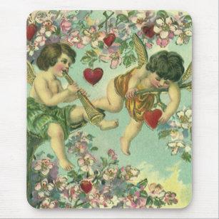 Vintage Valentines Day Victorian Cupids Heart Tree Mouse Pad
