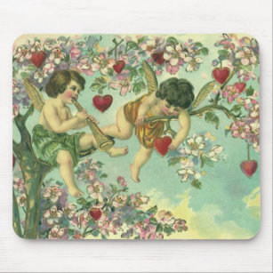 Vintage Valentines Day Victorian Cupids Heart Tree Mouse Pad