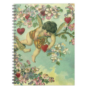 Vintage Valentines Day Victorian Cupids Heart Tree Notebook
