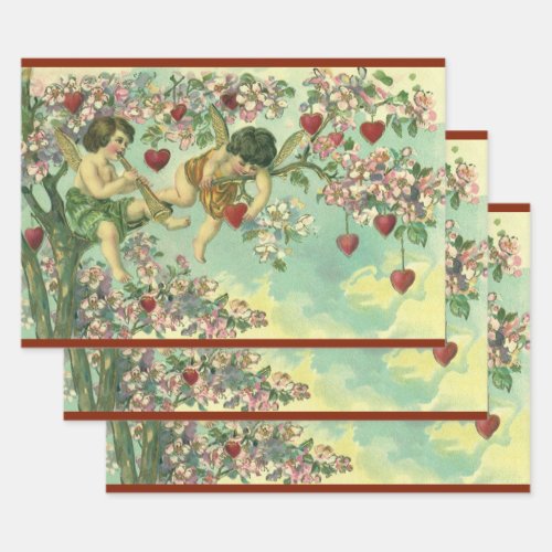 Vintage Valentines Day Victorian Cupids Heart Tree Wrapping Paper Sheets