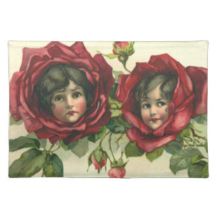 Vintage Valentine's Day, Victorian Faces in Roses Cloth Placemat