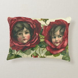 Vintage Valentine's Day, Victorian Faces in Roses Decorative Pillow