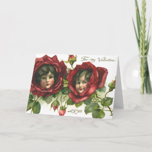 Vintage Valentine's Day, Victorian Faces in Roses Holiday Card