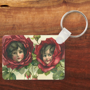 Vintage Valentine's Day, Victorian Faces in Roses Keychain