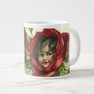 Vintage Valentine's Day, Victorian Faces in Roses Large Coffee Mug