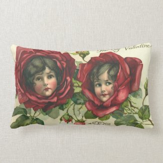 Vintage Valentine's Day, Victorian Faces in Roses Throw Pillow