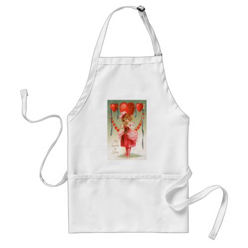 Vintage Valentines Day Victorian Girl with Hearts Adult Apron