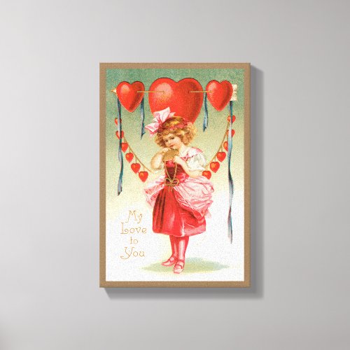 Vintage Valentines Day Victorian Girl with Hearts Canvas Print