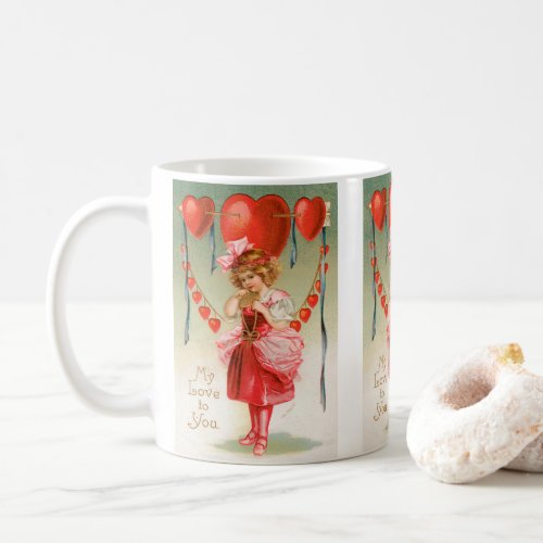 Vintage Valentines Day Victorian Girl with Hearts Coffee Mug