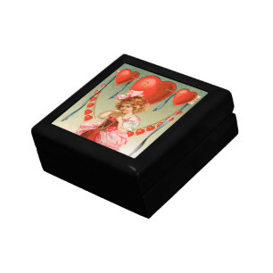 Vintage Valentines Day, Victorian Girl with Hearts Keepsake Box