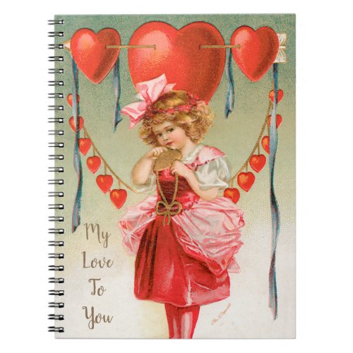 Vintage Valentines Day Victorian Girl with Hearts Notebook