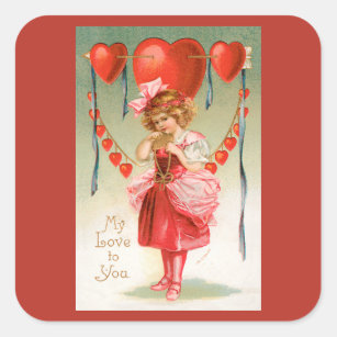 Vintage Retro Cute Girl with Valentine Heart - Vintage Valentine - Sticker