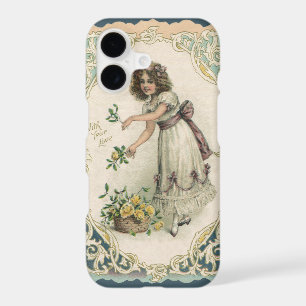 Vintage Valentine's Day, Victorian Girl with Roses iPhone 17 Case