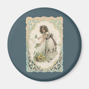 Vintage Valentine's Day, Victorian Girl with Roses Magnet