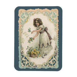 Vintage Valentine's Day, Victorian Girl with Roses Magnet