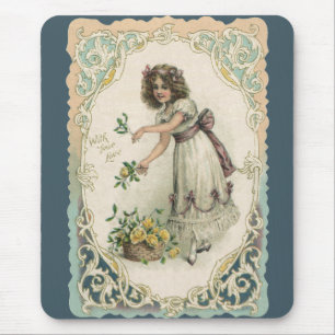 Vintage Valentine's Day, Victorian Girl with Roses Mouse Pad