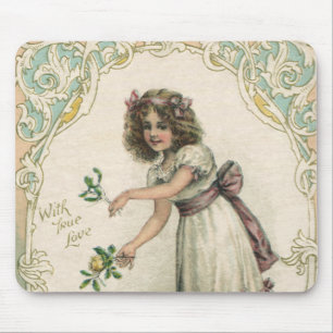 Vintage Valentine's Day, Victorian Girl with Roses Mouse Pad