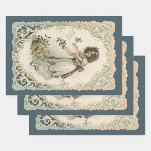 Vintage Valentines Day Victorian Girl with Roses Wrapping Paper Sheets