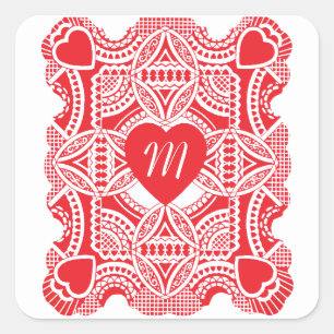 Vintage Valentine's Day, Victorian Hearts Die Cut Square Sticker