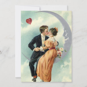 Vintage Valentine's Day Victorian Kiss on the Moon Invitation