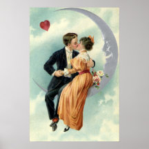 Vintage Valentine's Day Victorian Kiss on the Moon