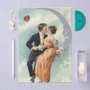Vintage Valentine's Day Victorian Kiss on the Moon Tissue Paper