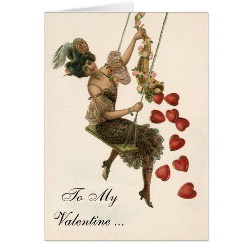 Vintage Valentines Day Victorian Lady on a Swing
