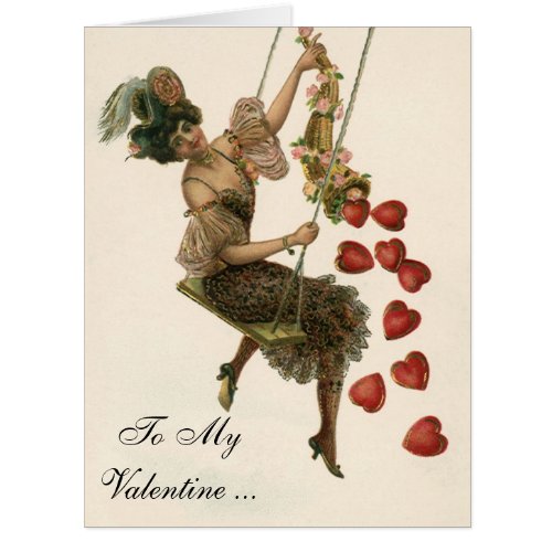 Vintage Valentines Day Victorian Lady on a Swing