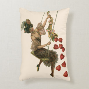 Vintage Valentine's Day, Victorian Lady on a Swing Decorative Pillow