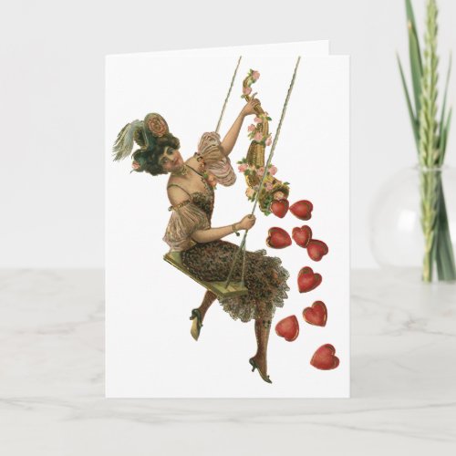 Vintage Valentines Day Victorian Lady on a Swing Holiday Card