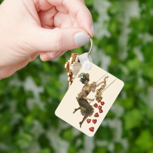 Vintage Valentines Day Victorian Lady on a Swing Keychain