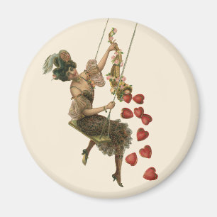 Vintage Valentine's Day, Victorian Lady on a Swing Magnet