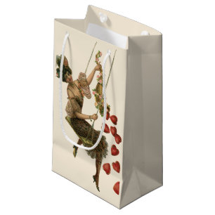 Vintage Valentine's Day, Victorian Lady on a Swing Small Gift Bag
