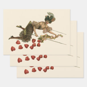 Vintage Valentine's Day, Victorian Lady on a Swing Wrapping Paper Sheets