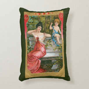Vintage Valentines Day, Victorian Lady with Cherub Accent Pillow