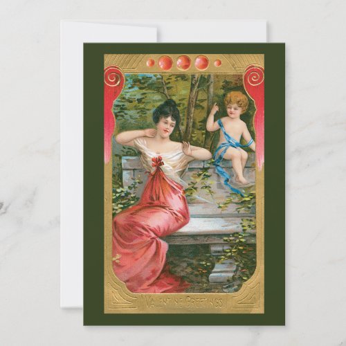 Vintage Valentines Day Victorian Lady with Cherub Holiday Card