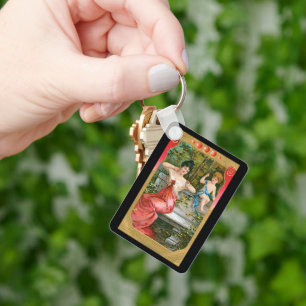 Vintage Valentines Day, Victorian Lady with Cherub Keychain