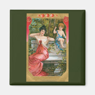 Vintage Valentines Day, Victorian Lady with Cherub Magnet