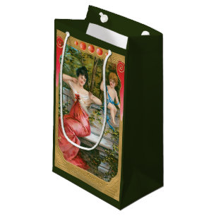 Vintage Valentines Day, Victorian Lady with Cherub Small Gift Bag